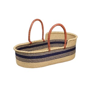 Partner modern red leather handle minimalist blue stripe high <b>wall</b> seagrass changing <b>basket</b> together with rattan changing kid - Product Image 4
