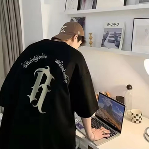 Camisetas de Hombre al por Mayor, Personalizadas, de Moda, Casuales, de Verano, Estilo Urbano, de Manga Corta, con Estampado Gráfico, de Algodón Negro, Talla Grande - Product Image 1