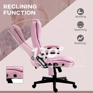 Sedia da Ufficio Reclinabile con Schienale Alto, Massaggio Vibrante e Funzione Riscaldante, Sedia Direzionale in Lino Rosa con Braccioli in PVC e Telecomando - Product Image 6