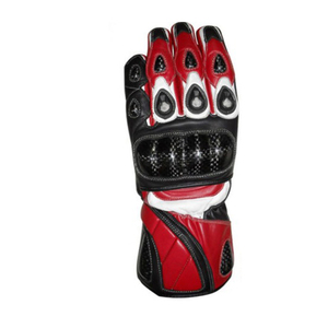 Gants de course pour moto, en cuir, à doigts entiers, noirs et rouges, antidérapants, avec fermeture auto-agrippante, pour la conduite, universels pour homme - Product Image 4