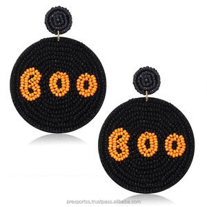 Pendientes de Aro con Cuentas Heart Boo, Plateados, Estilo Étnico, Joyería de Halloween, Cuentas de Colores Negro y Naranja, Unisex, para Fiestas de Disfraces - Product Image 4