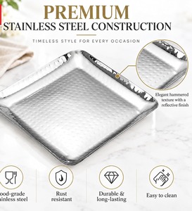 Stainless Steel Square Hammered Finish Deep Serving <b>Tray</b> Premium Multipurpose Platter Plate for Snacks Starters <b>BBQ</b> Parties - Product Image 2