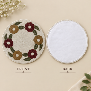 Burgundy <b>Gold</b> Floral Glass Bead <b>Placemat</b> Olive Green Leaves | Modern Handmade Decorative Dining Table Mat Elegant Beaded Home - Product Image 1