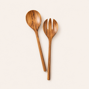 Handcrafted Modern Teak Wood <b>Salad</b> Server Set 2 Piece Eco-Friendly Spoon and Fork for Mixing Tossing <b>Salad</b> <b>Tools</b> - Product Image 5