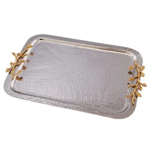 Discounted Price Oval Gold Plated Decorative <b>Tray</b> With Floral Branch Design Modern Style Single Piece - Product Image 5