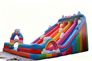 LilyToys Toboggan gonflable arc-en-ciel multi-voies, château gonflable en PVC, équipement <span class=keywords><strong>de</strong></span> parc d'attractions pour événements - Product Image 2