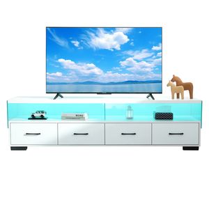 White 4-Drawer <b>TV</b> Stand for <b>TVs</b> up to 80\" <b>Flat</b> Screen Cabinet Door Living Room Storage Entertainment Center - Product Image 1