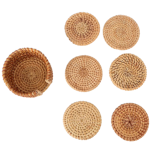 Sous-verres en rotin BOHO, set de dessous-de-plat bohèmes, sets de table ronds en rotin tressé naturel, meilleur prix - Product Image 1