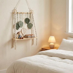 Artistic Handwoven Macrame Leaf Pattern Wall Shelf Organizer For Candles <b>Diffusers</b> And Aroma Accessories Or Daily Essentials - Product Image 6