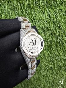 Reloj Mecánico de Lujo para Hombre AARVA Jewels, Esfera Redonda Analógica con Fecha, Alarma, Correa de Acero Inoxidable, Estilo Hip Hop, Completamente Cubierto de Piedras Brillantes - Product Image 4