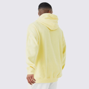 Men's Yellow Hooded Sweatshirt Full Sleeve Solid Color Casual Loose Fit Cotton Pullover With Side Pockets Streetwear - Product Image 3