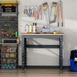 Adjustable 45\" Woodworking Workbench with Footpads and Wood Tabletop for Tool Table Use - Product Image 3