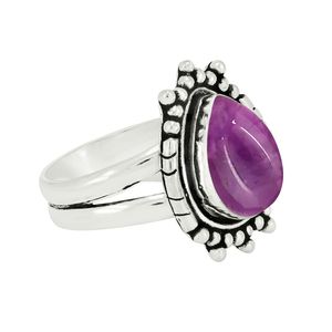Bague en argent sterling 925 avec améthyste sertie clos, pierre précieuse violette en forme de goutte, bague statement pour femme, bijoux vintage, vente en gros - Product Image 2