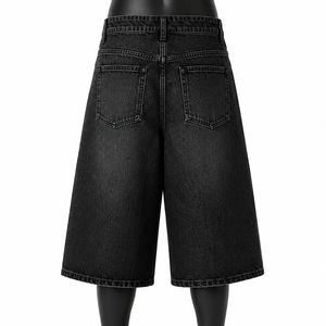 Pantalones Cortos de Mezclilla Negros Lavados Personalizados al por Mayor para Hombre, Estilo Ancho y Holgado, Ropa Urbana, Fabricante OEM ODM - Product Image 2