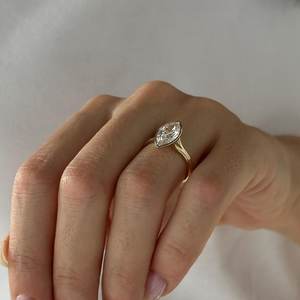 2 Carat Marquise Lab Created Diamond Bezel Set <b>Ring</b> , <b>Split</b> Shank Engagement <b>Ring</b> , 14k Gold, IGI Certified - Product Image 1
