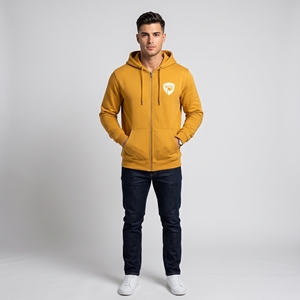 Sweat-shirt à capuche unisexe Dumela couleur moutarde, fermeture éclair, couleur unie, streetwear décontracté, en molleton de coton respirant, écologique, coupe oversize - Product Image 3