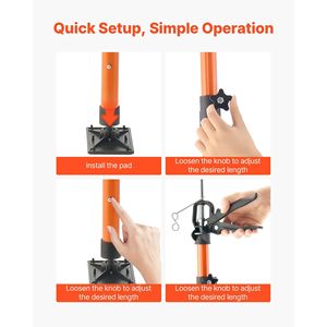 Set da 4 Aste di Supporto Telescopiche in Acciaio da 45,7-114,2 Pollici, Sistema di Supporto Regolabile a 3° Mano, Ancoraggi per Cartongesso, Palo di Supporto per Armadietti - Product Image 4