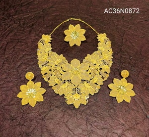<b>Bridal</b> jewelry set Wedding jewelry set Luxury Floral 1 Gram Gold Plated Necklace Set with Earrings & Ring - Product Image 1