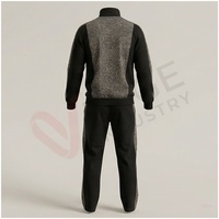 Ensemble de survêtement noir pour homme, manches longues, col montant, fermeture éclair sur le devant, motif géométrique, respirant, coupe décontractée, vêtements d'automne