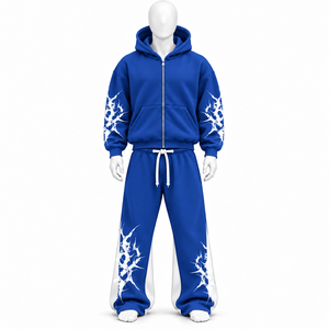 OEM Men Winter Streetwear Hooded Solid <b>Baggy</b> Zipper Fleece Oversized Two Piece Jogging <b>Pants</b> Tracksuit Set Wholesale - Product Image 5