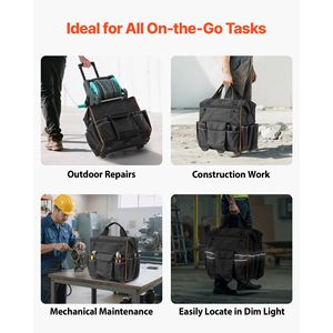 Borsa Porta Attrezzi con Ruote, Capacità 50 kg, 25 Tasche, Chiusura a Cerniera, Manico Telescopico Regolabile, Costruzione Stabile - Product Image 4