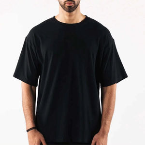 Camiseta de algodón grueso con cuello personalizado, venta al por mayor de fábrica, camiseta blanca lisa, camiseta negra de corte holgado para hombre - Product Image 4
