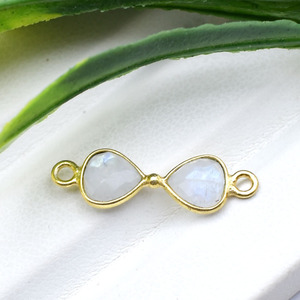 Moonstone Heart Connector 6mm | Bezel Set <b>Charm</b> | Handmade Jewelry Supply - Product Image 5