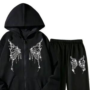 Survêtement Homme Premium Tendance avec Strass, Effet Délavé, Hoodie Oversize et Pantalon de Survêtement Imprimé, Fermeture Éclair, Personnalisable, Décontracté, pour l'Extérieur - Product Image 4