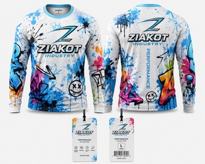 Camiseta Deportiva de Manga Larga ZIAKOT para Hombre, Diseño Nuevo, Patrón de Graffiti Personalizado, Salpicaduras Blancas y Azul Claro, 3D - Product Image 1