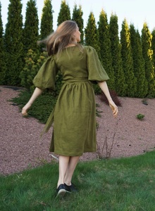 Nouvelle Arrivée Robe de Cocktail Formelle pour Invitée de Mariage en Coton, Coupe Midi, Col en V, Évasée, Manches Bouffantes, Idéale pour l'Été - Product Image 6