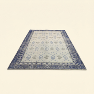 Tapis en laine tufté à la main Indigo Heritage Blue Ivory, rayures horizontales modernes, antidérapant, écologique, à poils épais, pour salon et chambre - Product Image 2