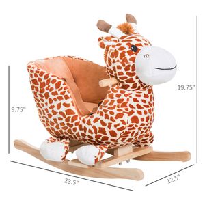 Sedia a dondolo in legno a forma di giraffa marrone con suono per bambini e bambine - Product Image 3