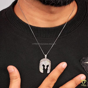 Iced Out Spartan Helmet Pendant Necklace With Moissanite Diamonds 925 Sterling Silver Hip Hop Luxury Warrior Jewelry For Men - Product Image 5