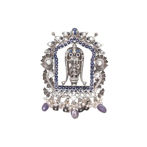 Ấn Độ Di Sản tùy chỉnh thiết kế lakshmi venkateshwara Motif 925 bạc màu xanh đá Studded Phụ Nữ Mặt Dây chuyền trên dân tộc mặc với chi phí thấp - Product Image 1