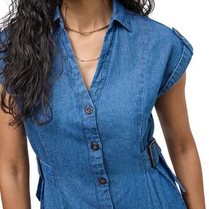 Robe longue en jean pour femmes, boutonnée, décontractée, en coton, fabrication OEM ODM, vente en gros, fournisseur d'usine - Product Image 4