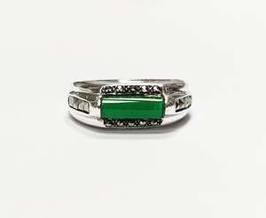 Anillo de Plata de Ley 925 con Ónix Verde, Estilo Art Deco Vintage, Piedra Rectangular de Ágata, Joyería Elegante - Product Image 1