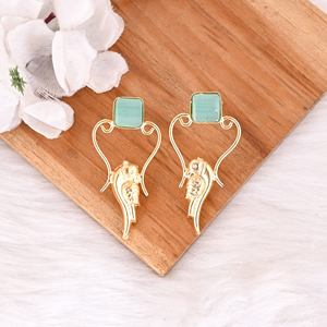 Handmade Gold Plated Green Cat's Eye Gemstone Brass Earrings Trendy Fashion <b>Statement</b> Jewelry for Women - Product Image 2