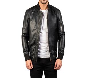 เสื้อแจ็กเก็ตหนังสำหรับผู้ชาย, เสื้อแจ็กเก็ตหนังสไตล์2024อินเทรนด์เสื้อกันลมมีซิปซับในคุณภาพสูง - Product Image 4