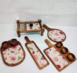 Christmas gifts Wooden Dinnerware <b>Set</b> With Pizza Platter Chopping Boards Desserts & Foods Serving Tray And Platter At Best Price - Product Image 1