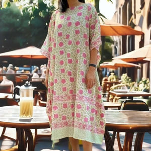 Indian <b>Women's</b> Casual Hippie Floor-Length Cotton Printed Natural Waist Eco-Friendly <b>Kaftan</b> Dress - Product Image 3