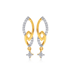 Pendientes Minimalistas de Oro Amarillo de 14K con Diamantes Cultivados en Laboratorio en Forma de Hoja, Diseño Geométrico y Acento de Diamantes CZ AAA - Product Image 1