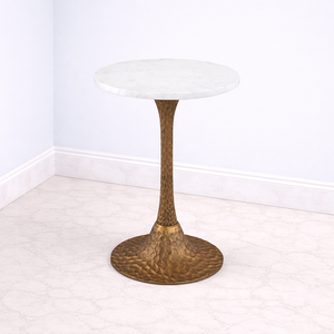 Premium Cast Aluminum Bar <b>Table</b> Round <b>Marble</b> <b>Top</b> Hammered Pedestal Base Elegant Design Durable Finish Luxury Home Accent - Product Image 1