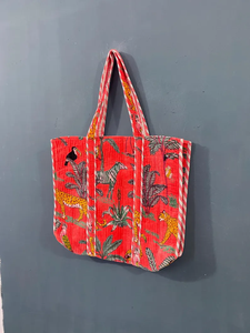 Sac fourre-tout matelassé en coton couleur unie style ethnique Peacock avec longues poignées et fermeture éclair pour l'été, l'automne, l'hiver, le quotidien, les courses et les voyages - Product Image 3