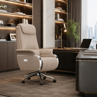 Fauteuil de bureau de direction en cuir de vachette véritable, inclinable électriquement, avec massage lombaire et base pivotante à roulettes