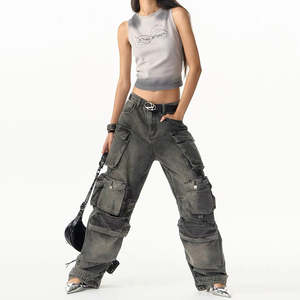 กางเกงยีนส์คาร์โก้ทรงหลวมแบบมีโลโก้สั่งทำได้ OEM ODM สำหรับผู้ชาย มีกระเป๋าหลายช่อง ลุคทำสีซีดขาดๆ กางเกงยีนส์เดนิมคาร์โก้สำหรับผู้ชาย - Product Image 4