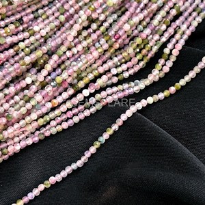 Cuentas redondas facetadas de turmalina natural multicolor de 2 mm, pequeñas cuentas de turmalina para la fabricación de joyería, cuentas sueltas facetadas al por mayor. - Product Image 1