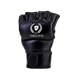Gants de MMA en cuir pour adultes, design à doigts ouverts, sangle de poignet réglable, fermeture auto-agrippante pour la boxe, le grappling, l'entraînement en salle de sport - Product Image 2