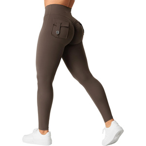 Squat Proof Yoga Leggings with Button Pockets Seamless Scrunch Butt Tights Athletic <b>Tummy</b> <b>Control</b> Fitness Pants for Women - Product Image 1