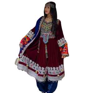 ชุดเดรสยาวไซส์ใหญ่สไตล์อัฟกานิ ดีไซน์เนอร์สำหรับงานเทศกาล งานปาร์ตี้ แขนยาว ผ้าชีฟองปักลายลูกไม้ ผลิตในปากีสถาน - Product Image 1