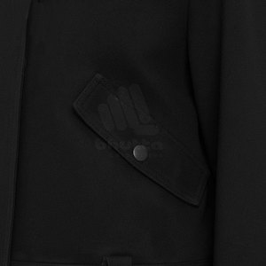 Chaqueta Bomber Negra de Algodón para Mujer, Cuello Camisero, Manga Larga, Bolsillos con Parches, Estilo Minimalista Otoñal, Corte Corto - Product Image 3